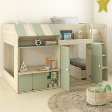 Sage Green Naomie Single Loft Bed with Play Nook & Storage
